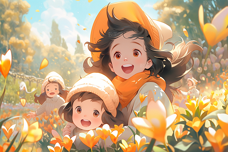 儿童春游快乐户外插画
