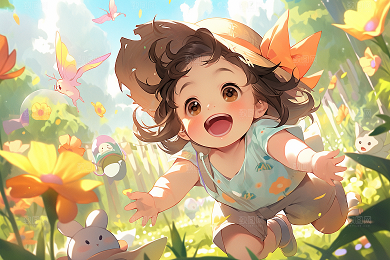 儿童春游快乐户外插画