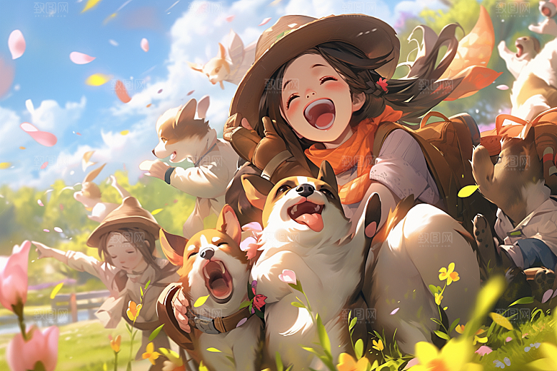 儿童春游春天户外插画
