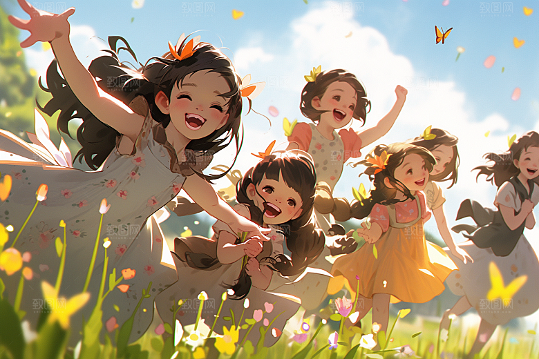 儿童春游活动开心插画
