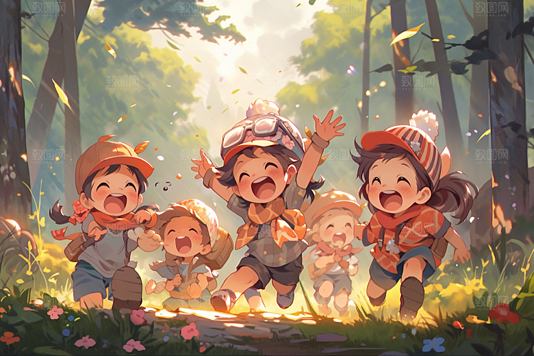 儿童春游孩童户外插画