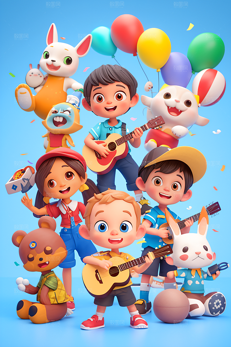 小孩六一儿童节立体模型