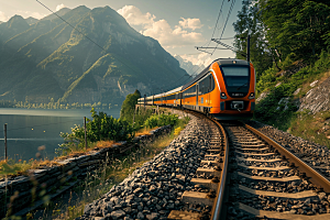行驶中的火车铁路风景素材