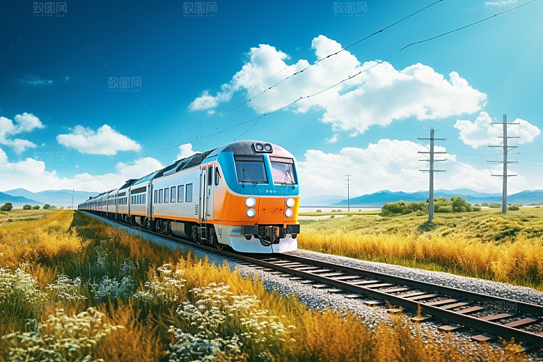 行驶中的火车铁路风光素材