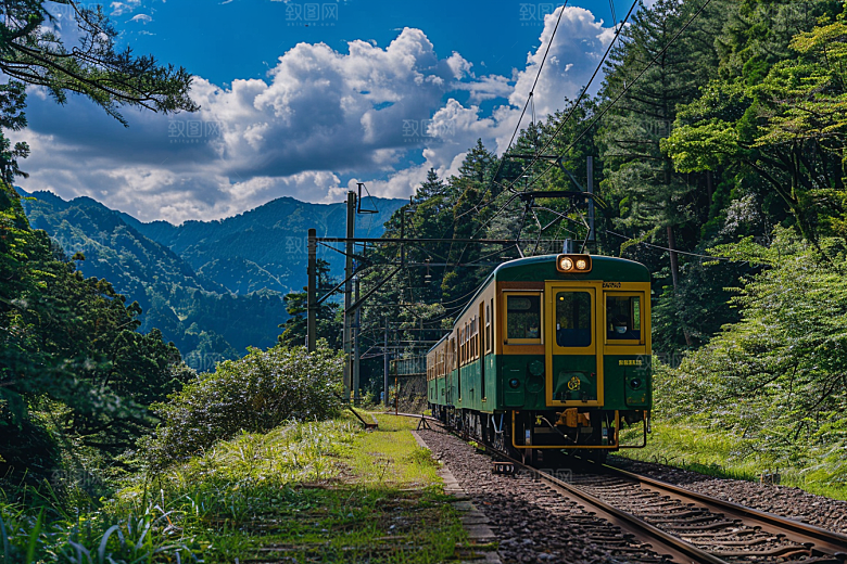 行驶中的火车列车山川素材