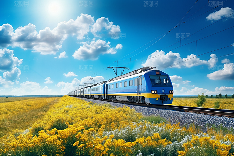 行驶中的火车列车山川素材