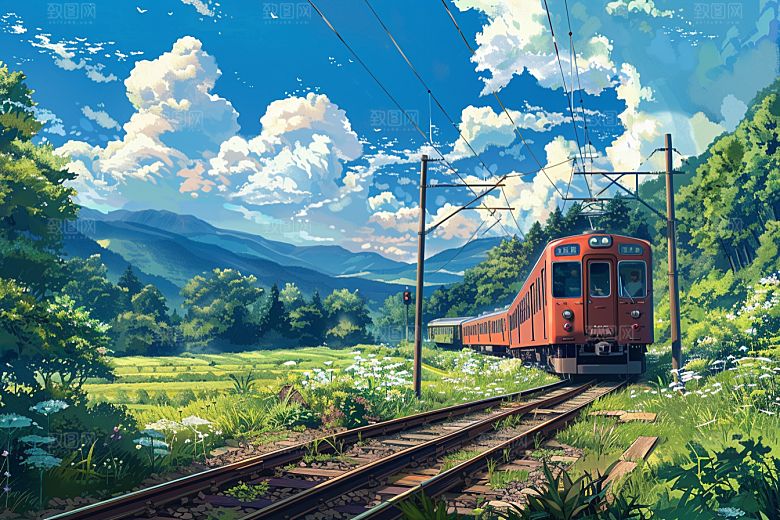 行驶中的火车山川自然素材