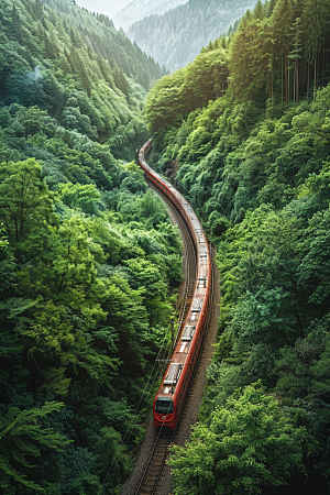 行驶中的火车山川交通工具素材