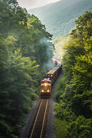 行驶中的火车户外山川素材