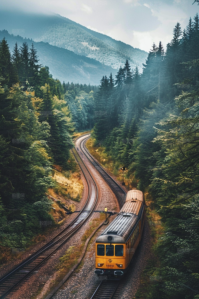 行驶中的火车山川风光素材