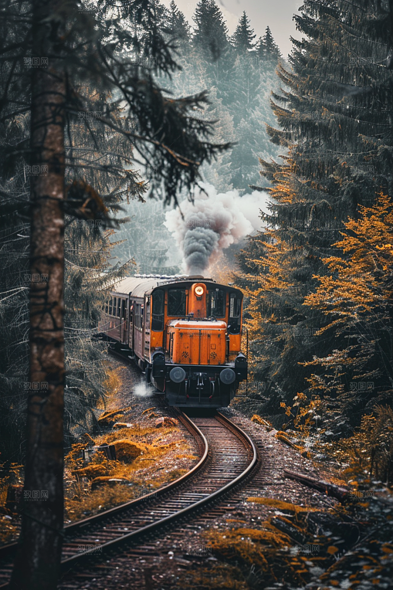 行驶中的火车穿梭风景素材