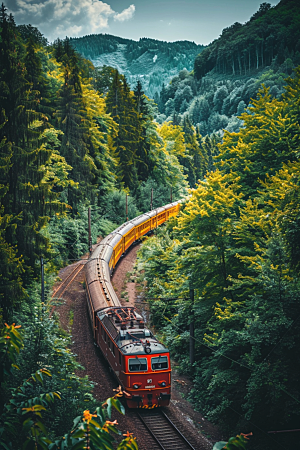 行驶中的火车山川风景素材