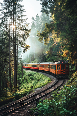 行驶中的火车穿梭风景素材
