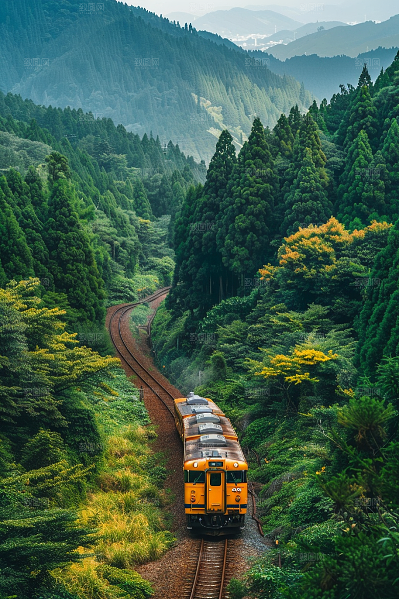 行驶中的火车山林自然素材