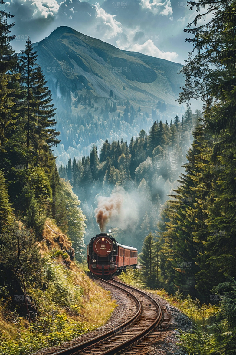 行驶中的火车山川山林素材