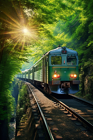 行驶中的火车风景山川素材