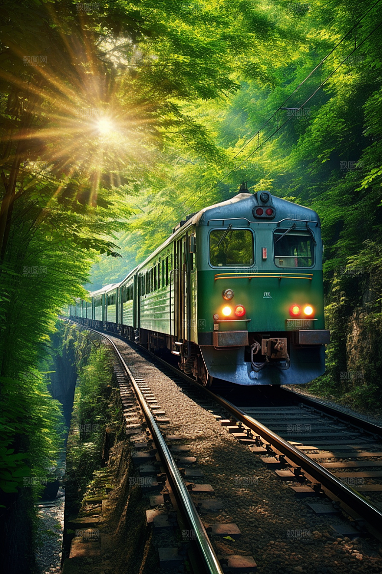 行驶中的火车风景山川素材