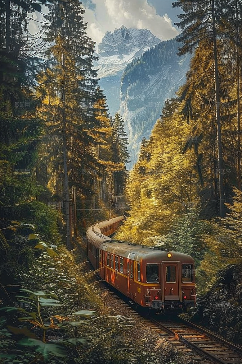 行驶中的火车山川穿梭素材