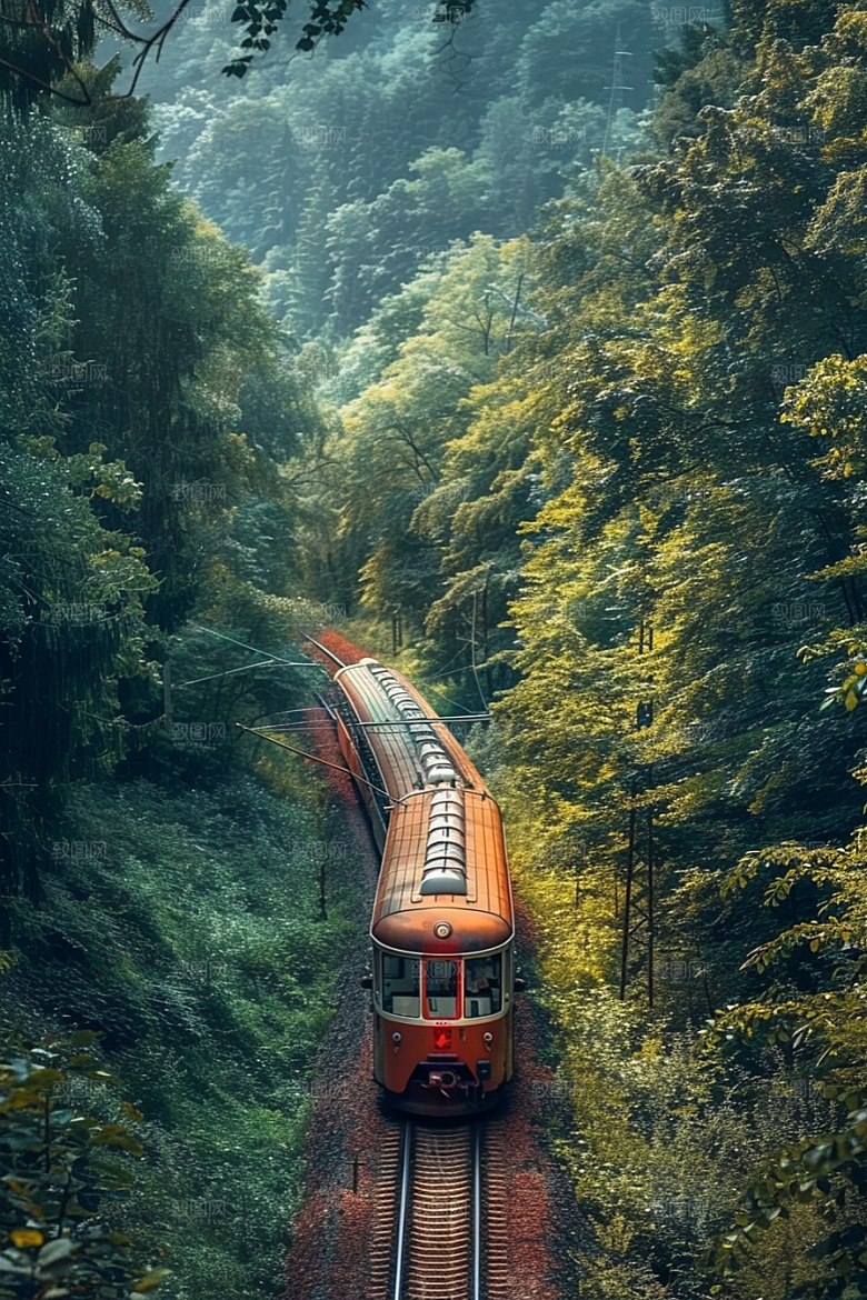 行驶中的火车风光山林素材