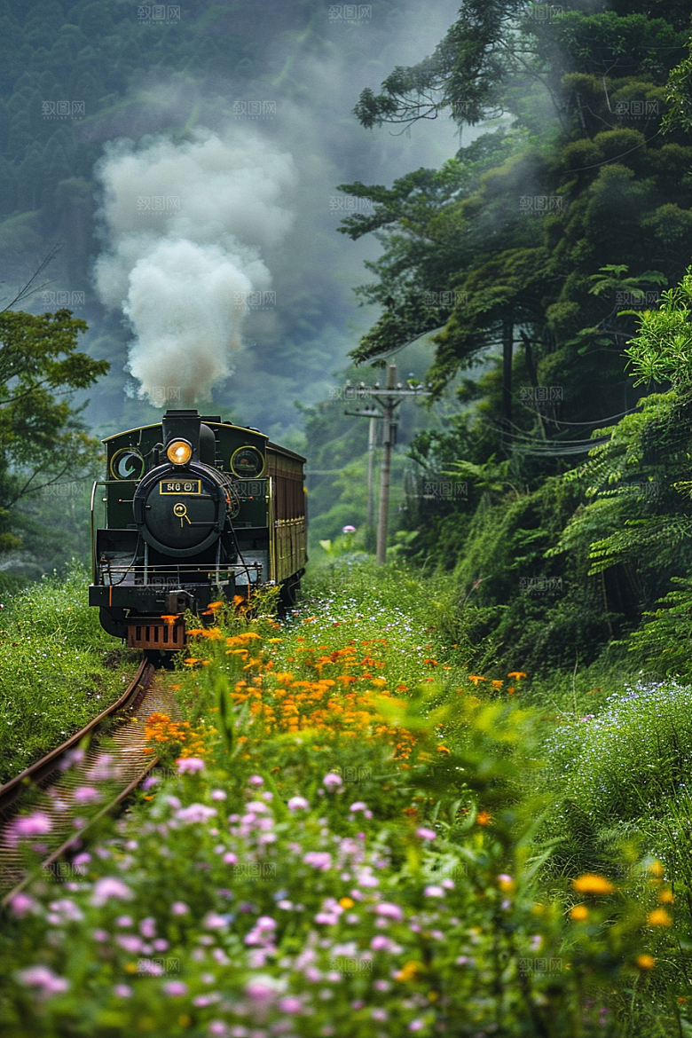 行驶中的火车风景户外素材