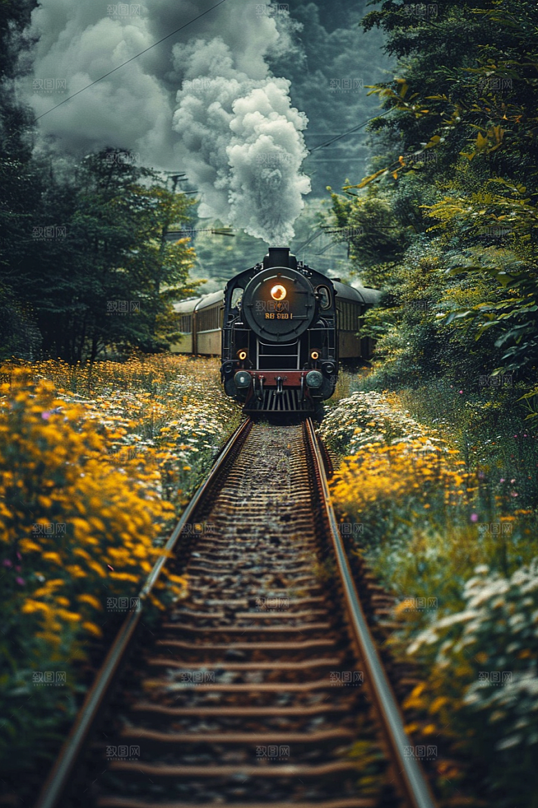 行驶中的火车铁路自然素材