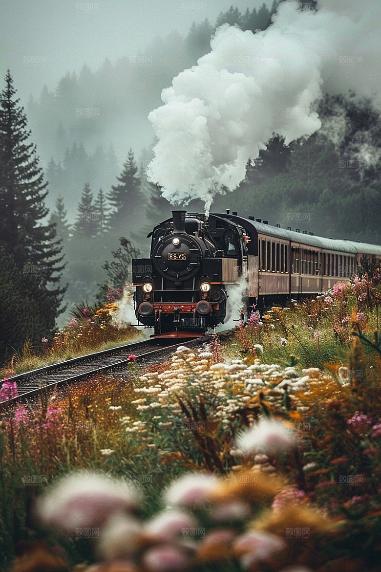 行驶中的火车山林高清素材