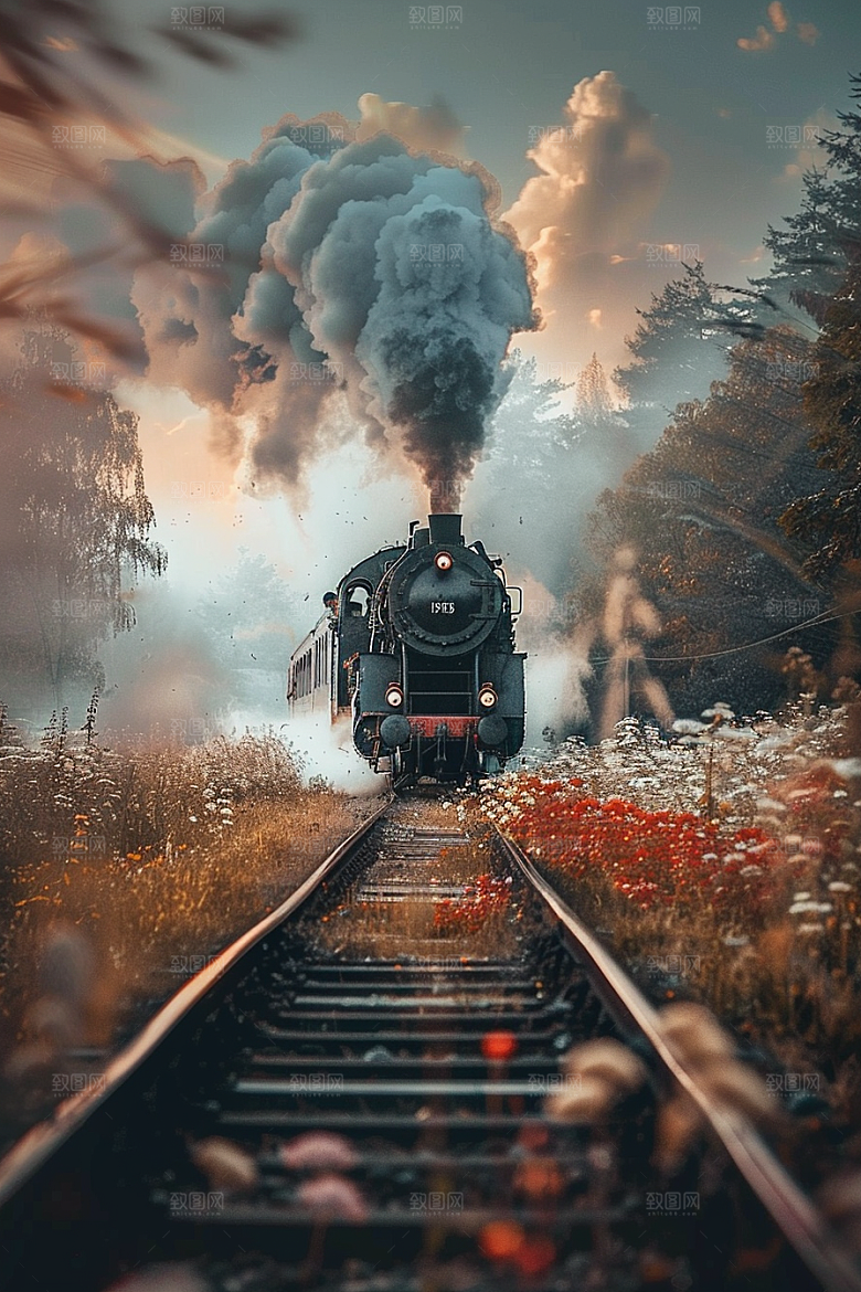 行驶中的火车风景山林素材