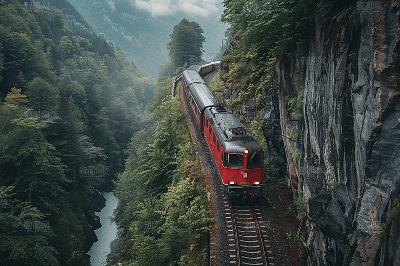 行驶中的火车山林山川素材