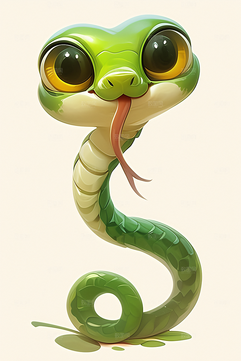 小青蛇绿色可爱插画