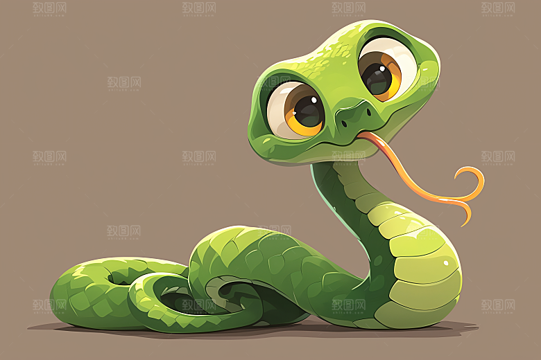 小青蛇绿色可爱插画