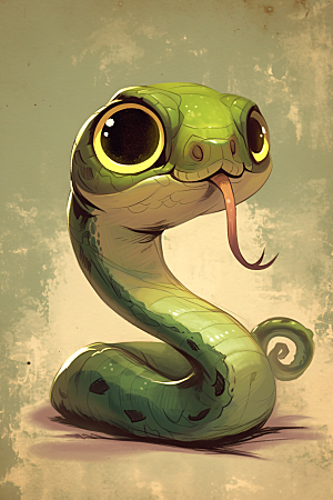 小青蛇绿色可爱插画