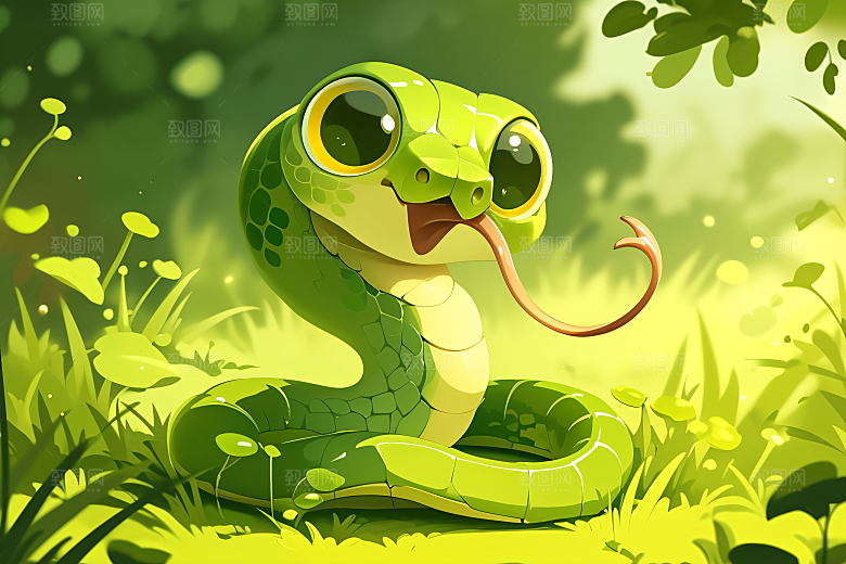 小青蛇可爱绿色插画