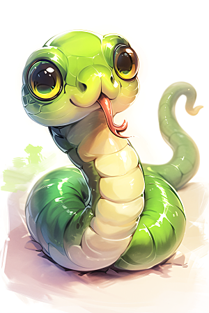 小青蛇绿色拟人插画