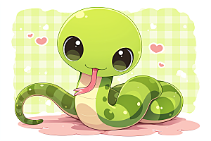小青蛇可爱绿色插画