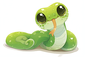 小青蛇可爱绿色插画
