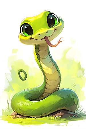 小青蛇可爱动物插画