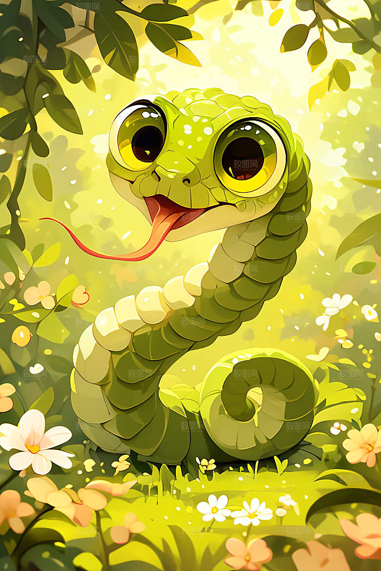 小青蛇蛇年可爱插画