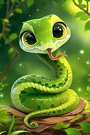 小青蛇卡通绿色插画