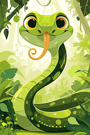 小青蛇绿色菜花蛇插画