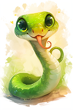 小青蛇动物绿色插画