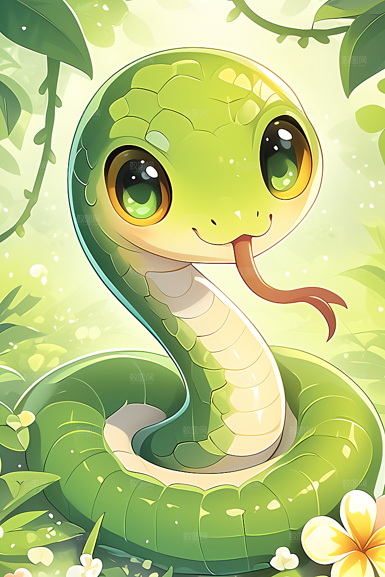 小青蛇蛇年手绘插画