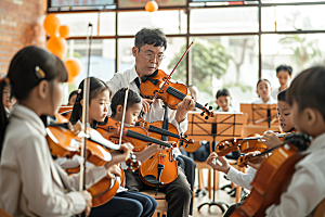 小提琴培训学生音乐课摄影图