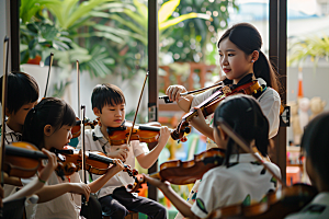 小提琴培训学生课外班摄影图