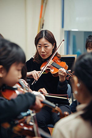 小提琴培训儿童弦乐摄影图