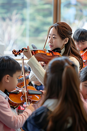 小提琴培训儿童演奏摄影图