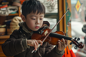 小提琴培训课外班演奏摄影图