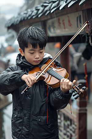 小提琴培训演奏教学摄影图