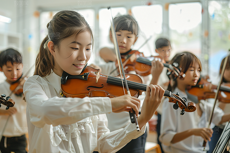 小提琴培训音乐课学生摄影图