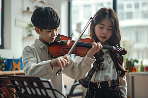 小提琴培训儿童弦乐摄影图