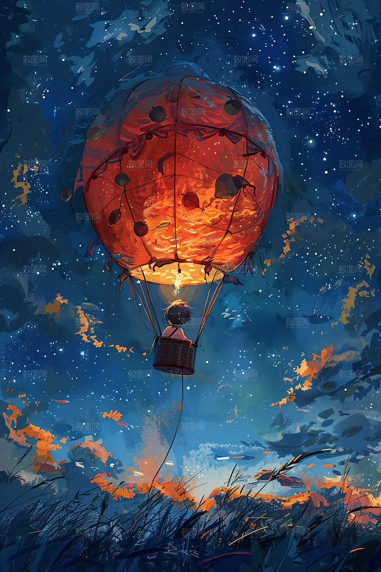 麦田里的小男孩星空小王子油画